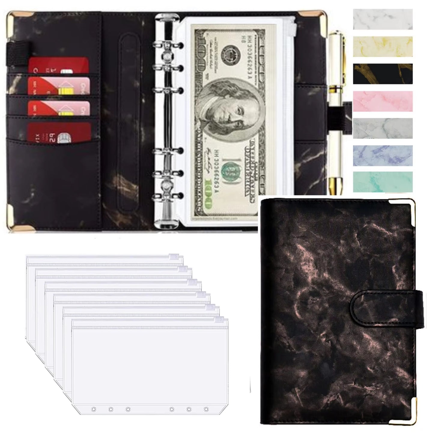 Stylish A6 Marble Budget Binder - PU Leather Money Saving Organizer & Planner for 2023