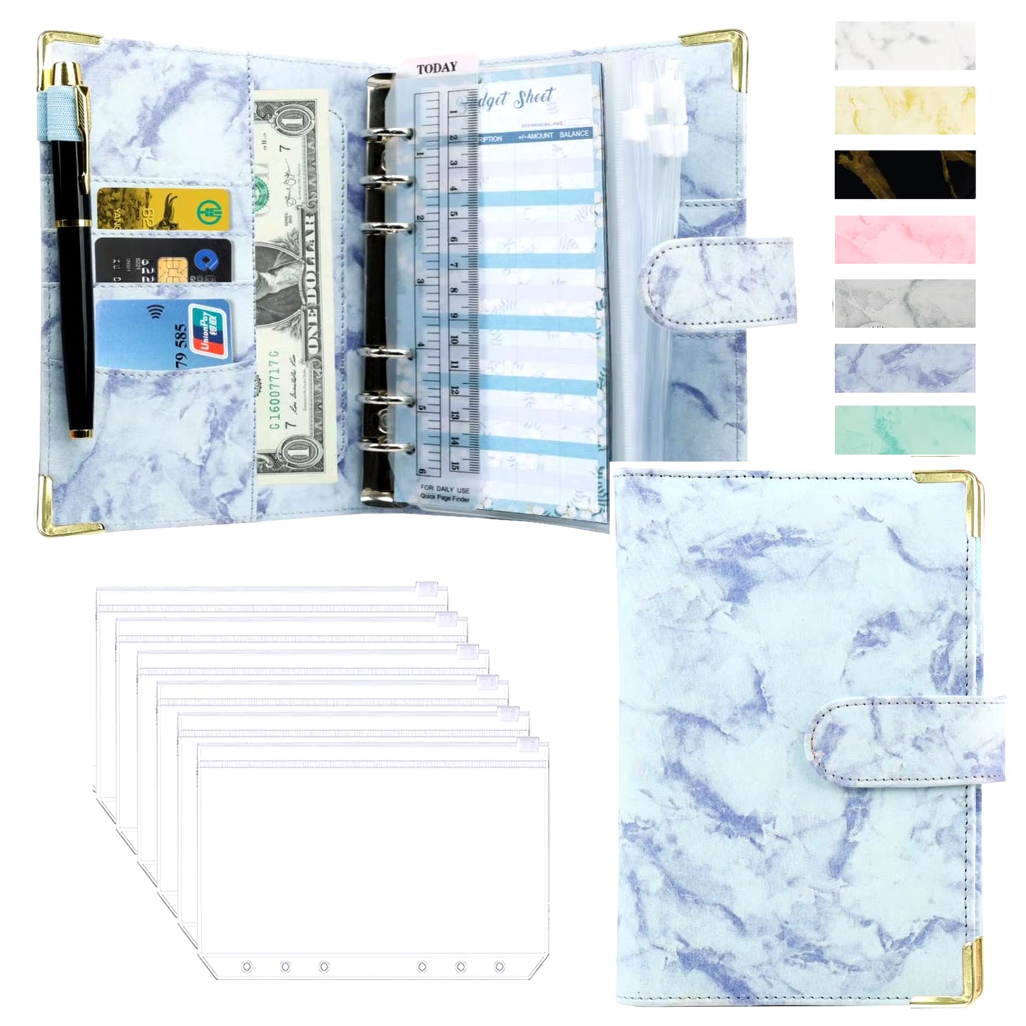Stylish A6 Marble Budget Binder - PU Leather Money Saving Organizer & Planner for 2023