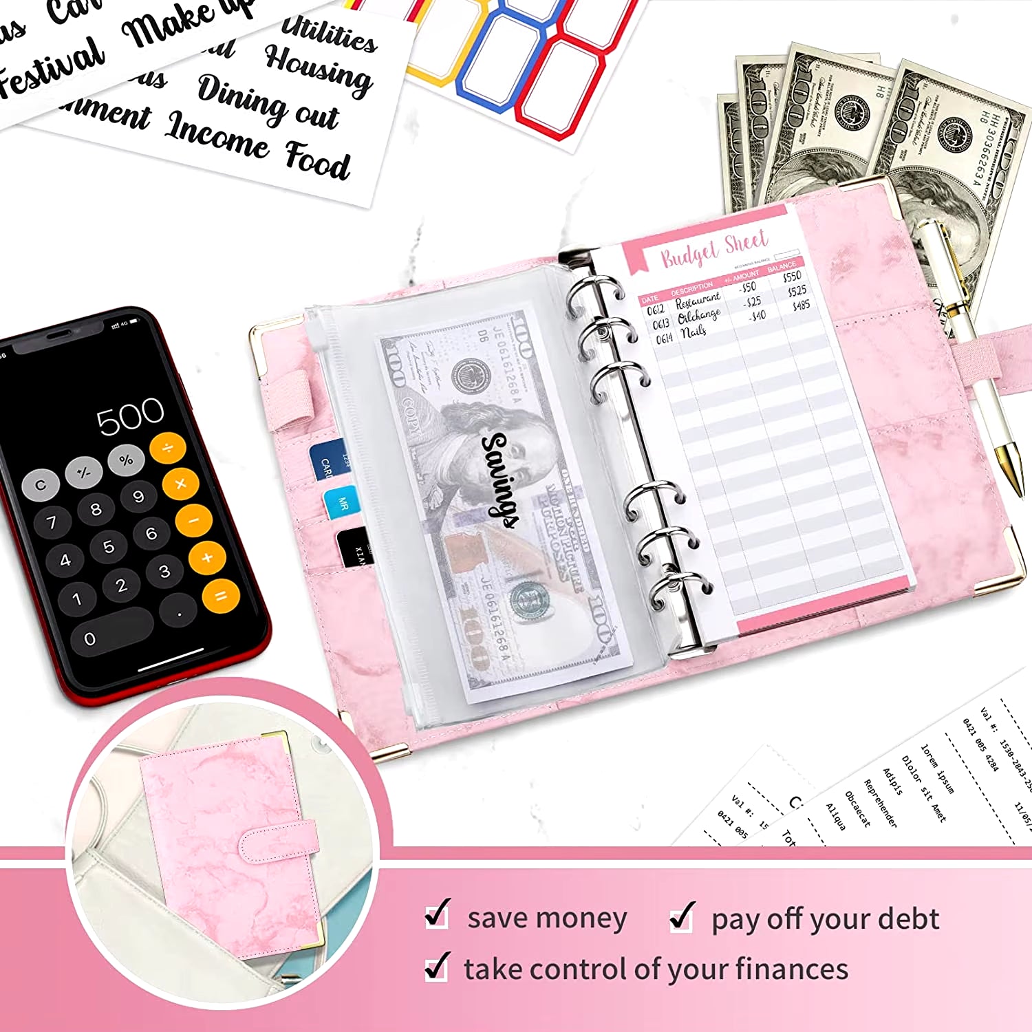 Stylish A6 Marble Budget Binder - PU Leather Money Saving Organizer & Planner for 2023