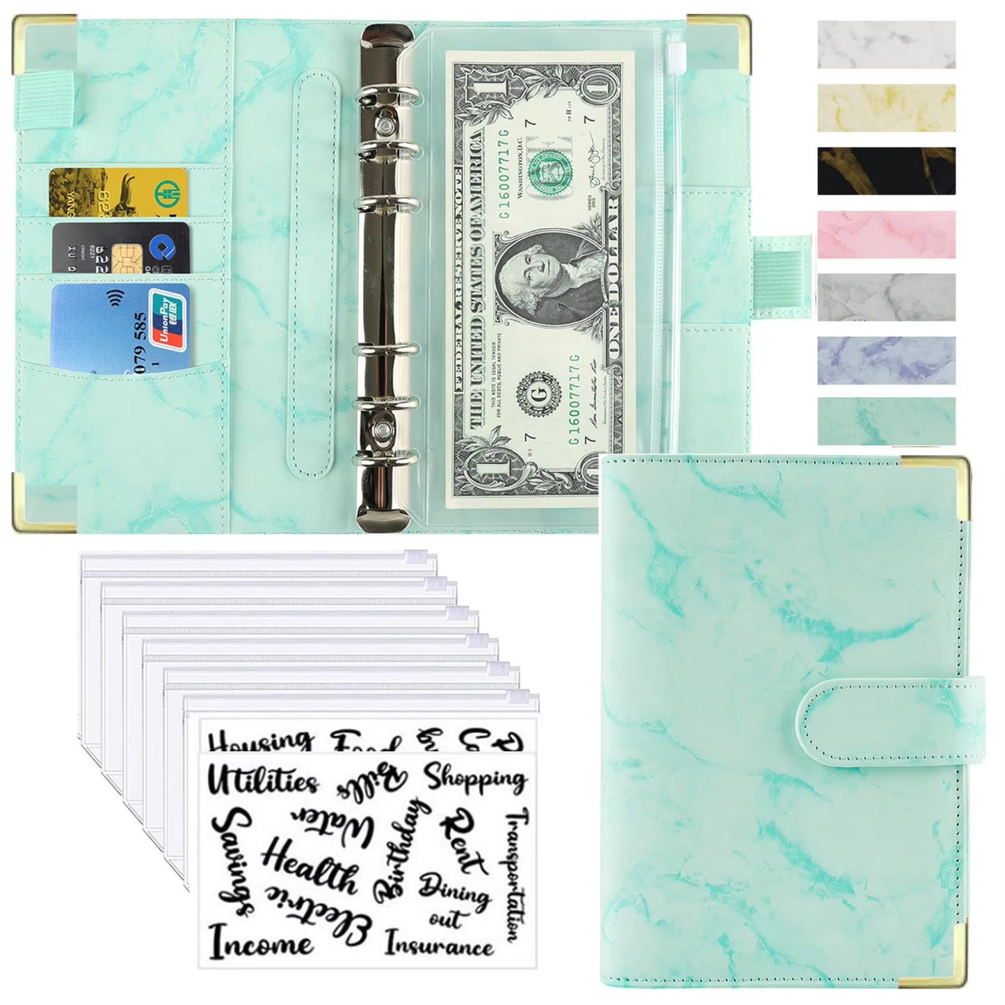 Stylish A6 Marble Budget Binder - PU Leather Money Saving Organizer & Planner for 2023