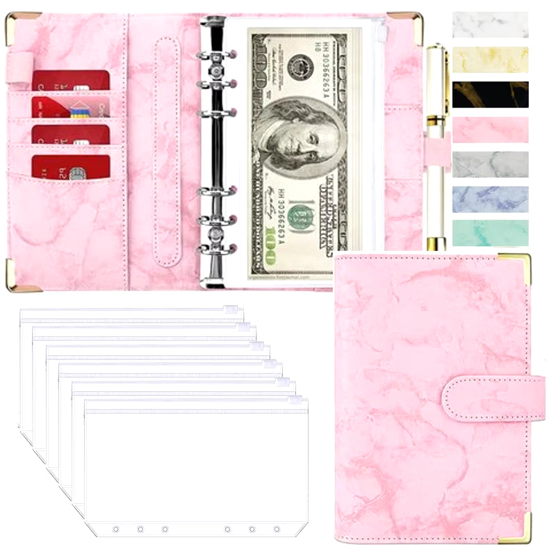 Stylish A6 Marble Budget Binder - PU Leather Money Saving Organizer & Planner for 2023