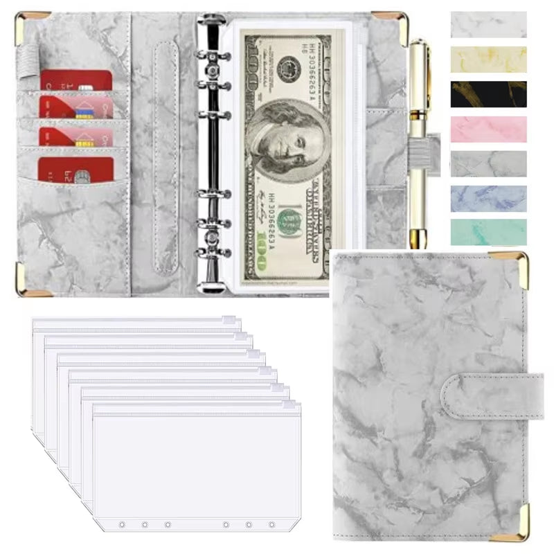 Stylish A6 Marble Budget Binder - PU Leather Money Saving Organizer & Planner for 2023
