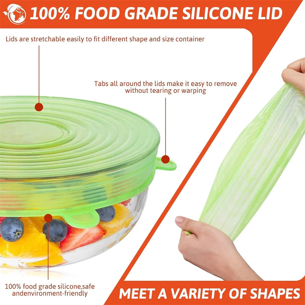 6-Pack Silicone Food Covers - Keep Your Food Fresh with Airtight Stretch Lids!