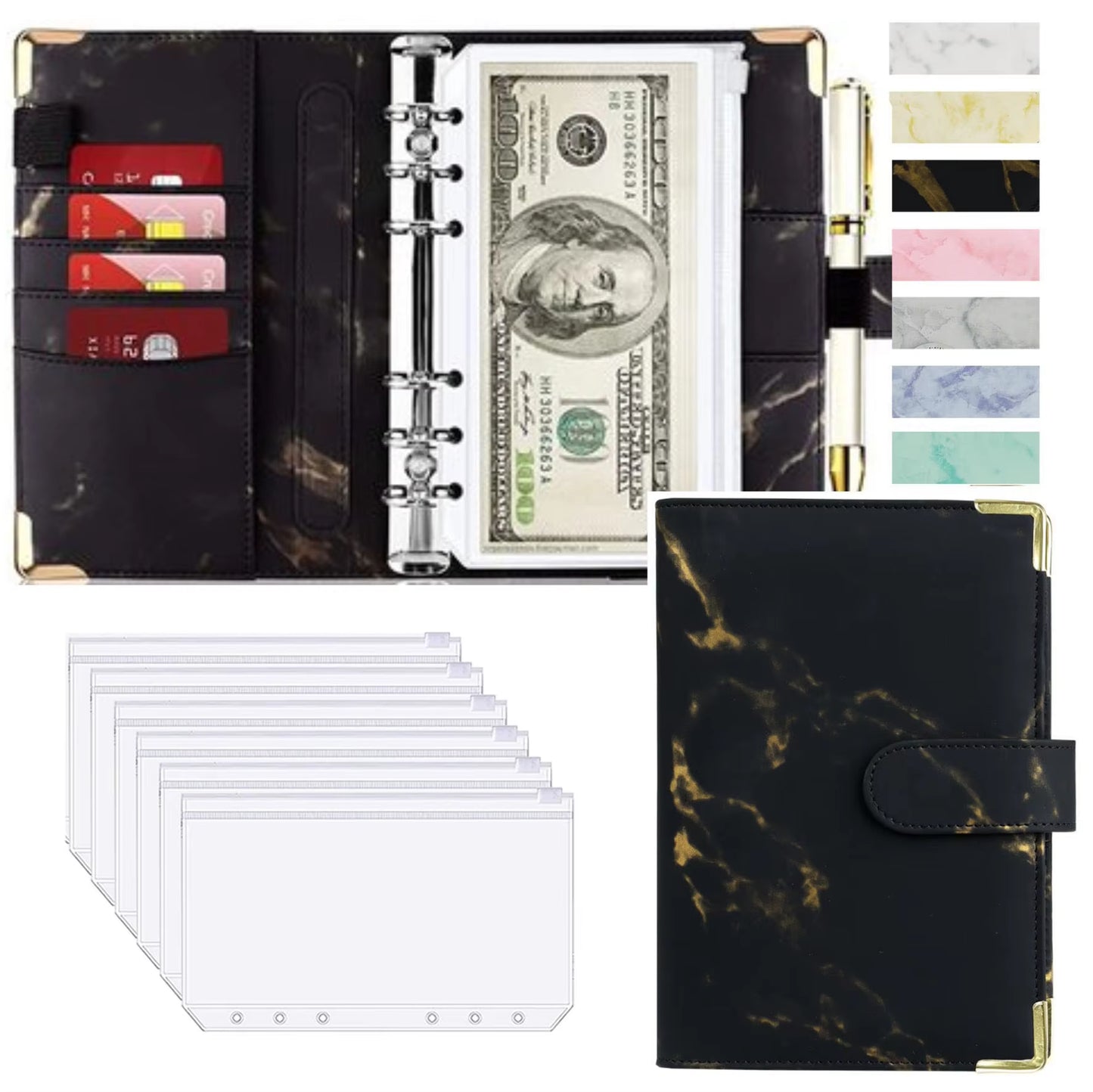 Stylish A6 Marble Budget Binder - PU Leather Money Saving Organizer & Planner for 2023