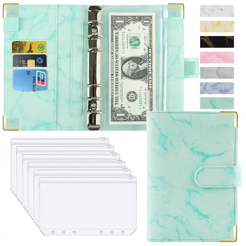 Stylish A6 Marble Budget Binder - PU Leather Money Saving Organizer & Planner for 2023