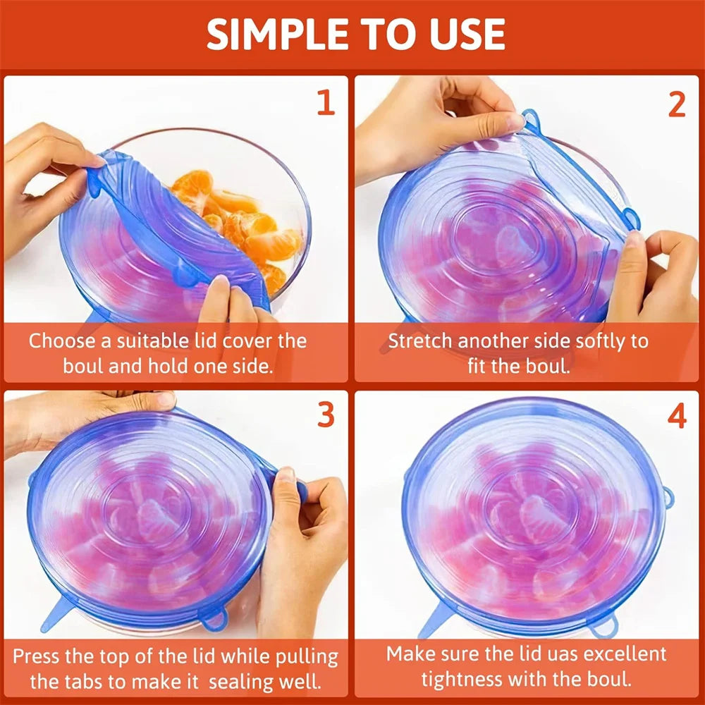 6-Pack Silicone Food Covers - Keep Your Food Fresh with Airtight Stretch Lids!