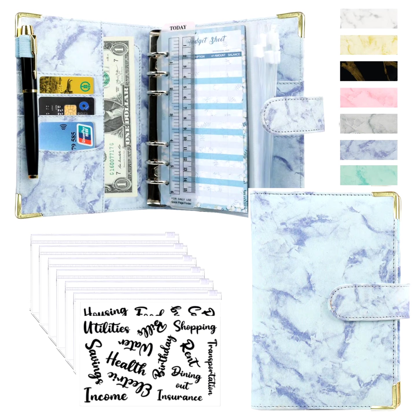 Stylish A6 Marble Budget Binder - PU Leather Money Saving Organizer & Planner for 2023