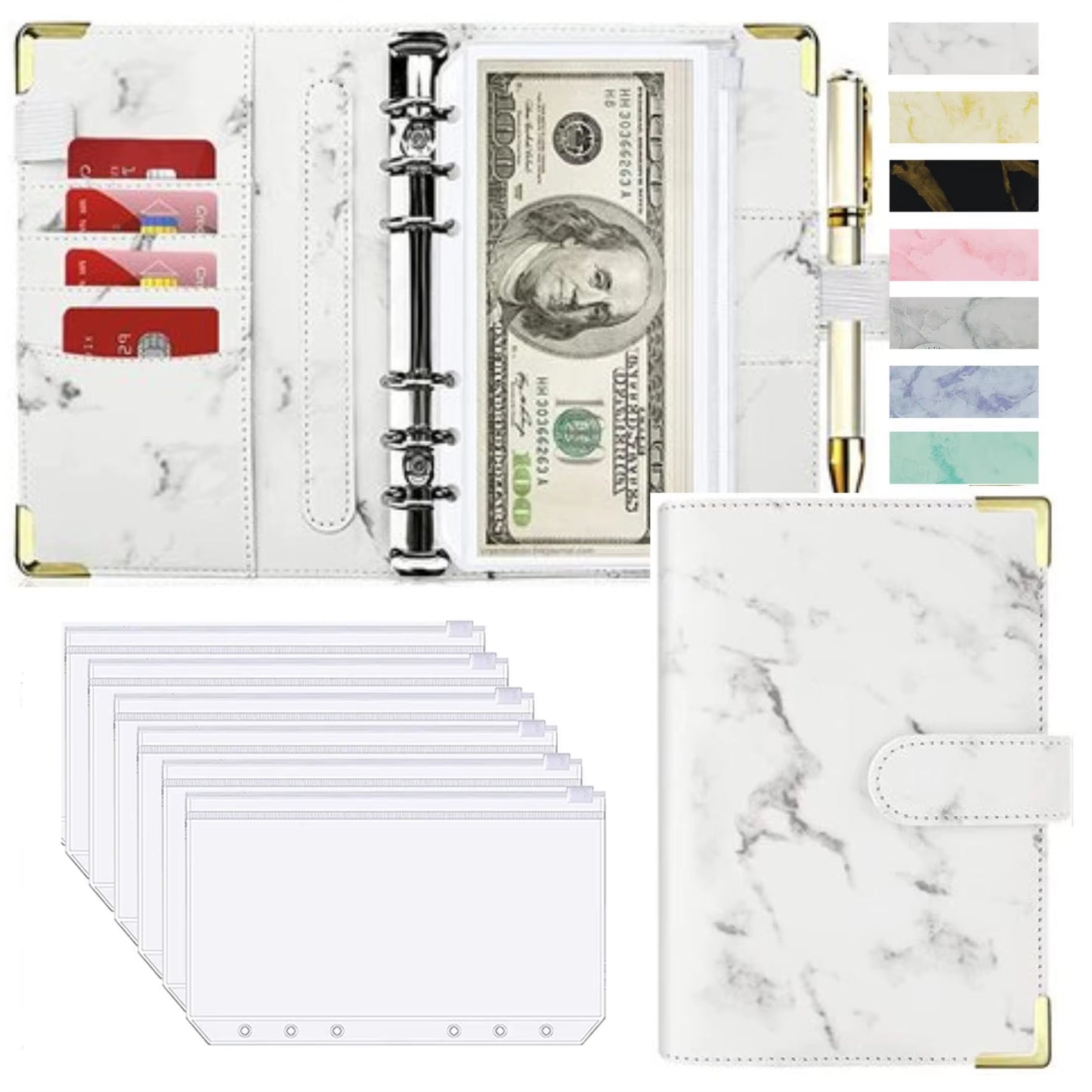 Stylish A6 Marble Budget Binder - PU Leather Money Saving Organizer & Planner for 2023