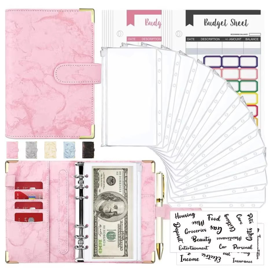 Stylish A6 Marble Budget Binder - PU Leather Money Saving Organizer & Planner for 2023